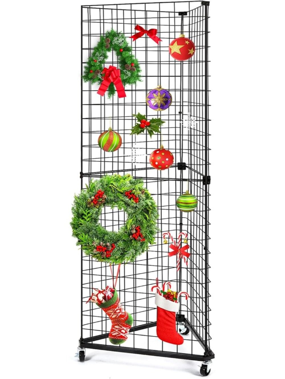 Triangular Gridwall Panel Display Stand, Black Triangle Wire Grid Tower with Bas